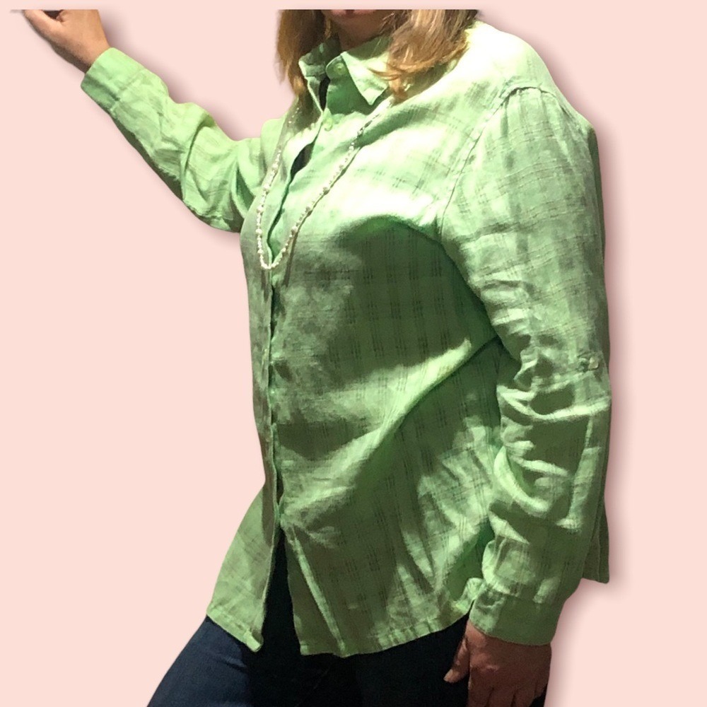 Sag Harbor Women's 1X Mint Green Blouse 100%‎ Lenin